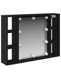 Mobiletto per specchio con specchio Rovere Nero 76 x 15 x 55 cm 2