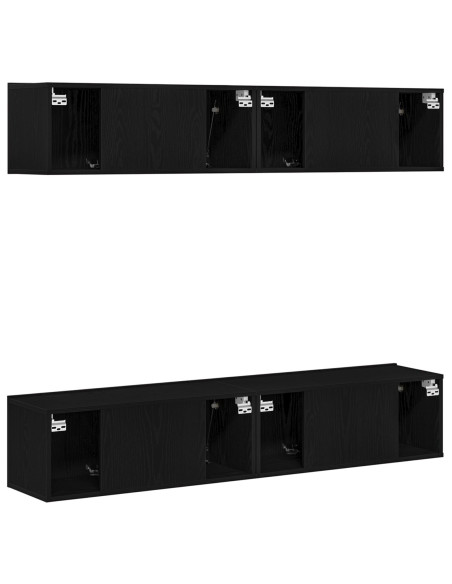 Set di mobili TV a parete in 4 pezzi in legno ingegnerizzato nero e rovere
