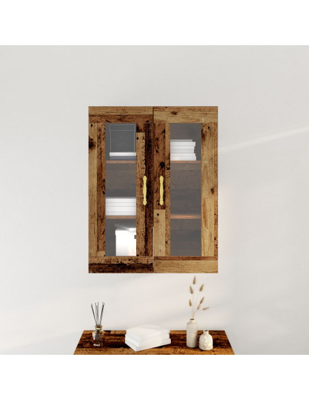 Armadio a muro con porte in vetro in legno vecchio 69,5x34x90 cm