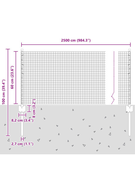Recinzione in Filo Saldato  con 11 Post U Grigi 0.6x25 m Acciaio