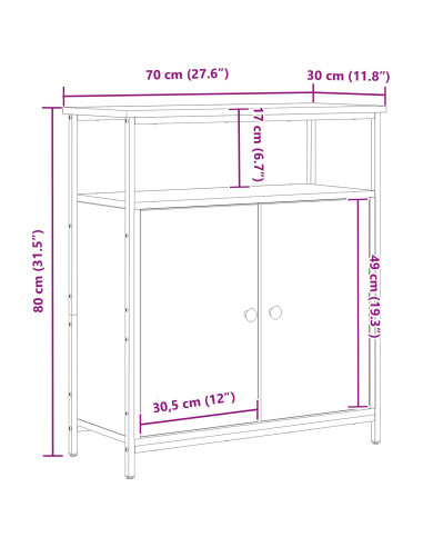 Credenza Rovere Nero 70 x 30 x 80 cm Legno multistrato