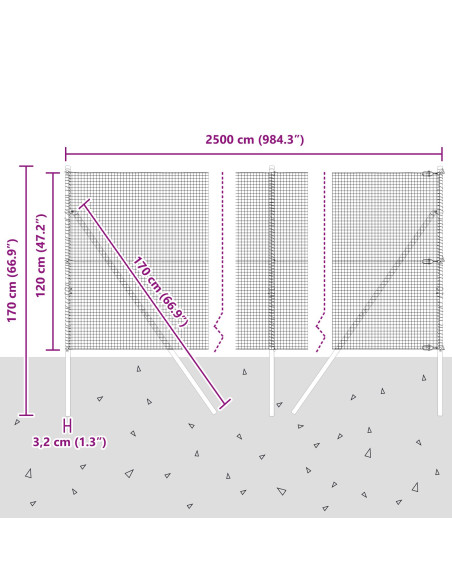 Palo della recinzione Argento 25 x 1,2 m (rete da 19 x 19 mm)
