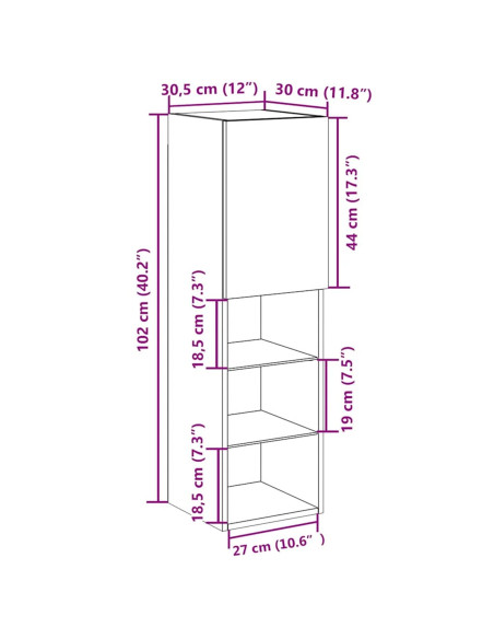 Mobile TV LED Nero Rovere 30,5x30x102 cm Legno ingegnerizzato