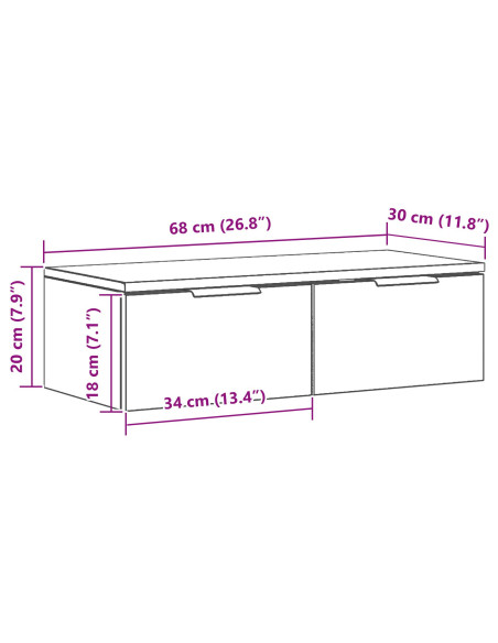 Armadietto a muro Rovere Nero 68 x 30 x 20 cm Legno multistrato