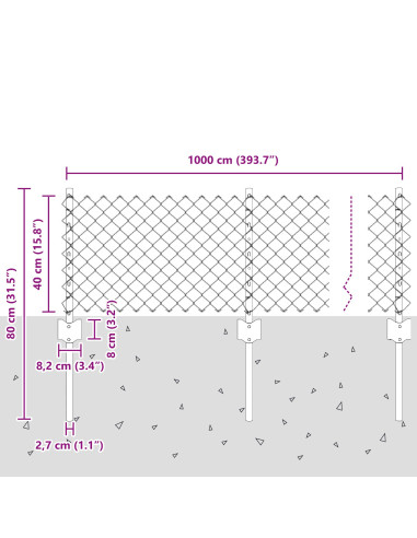 Recinzione con Posto Grigio 0,4 x 25 m Acciaio e PVC
