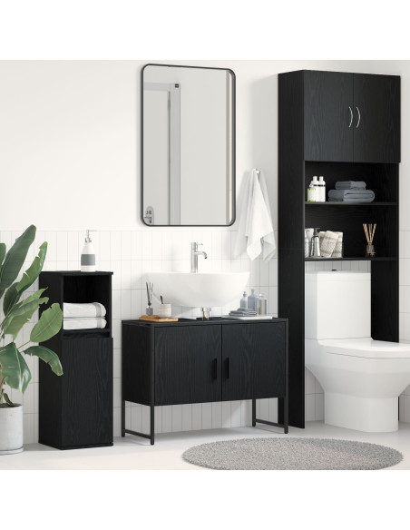 Mobile Porta Lavabo  Rovere Nero 80x33x60 cm Legno ingegnerizzato
