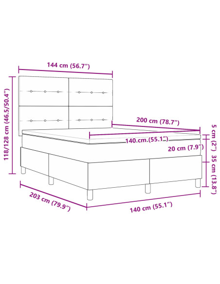 Letto a molle con materasso Marrone Scuro 140 x 200 cm Tessuto
