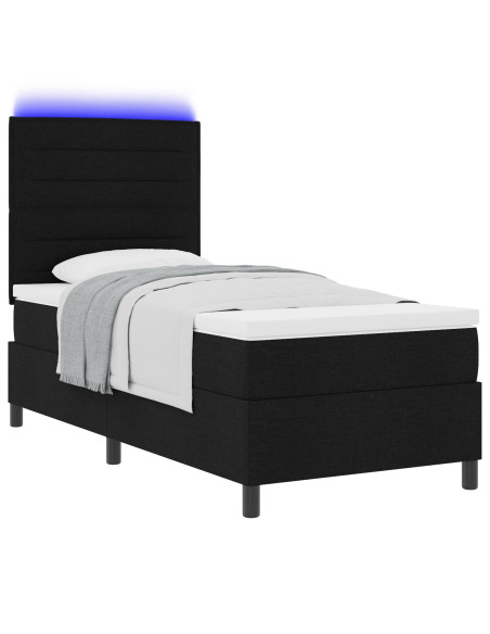 Letto a molle con materasso con led Nero 90 x 200 cm Tessuto