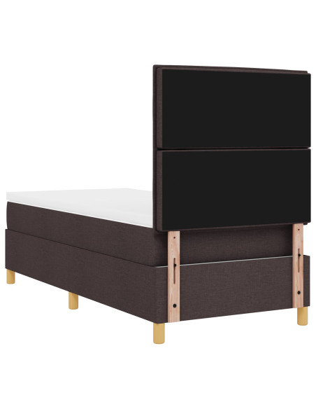 Letto con Rete a Molla e Materasso Marrone Scuro 90x200 cm Tessuto
