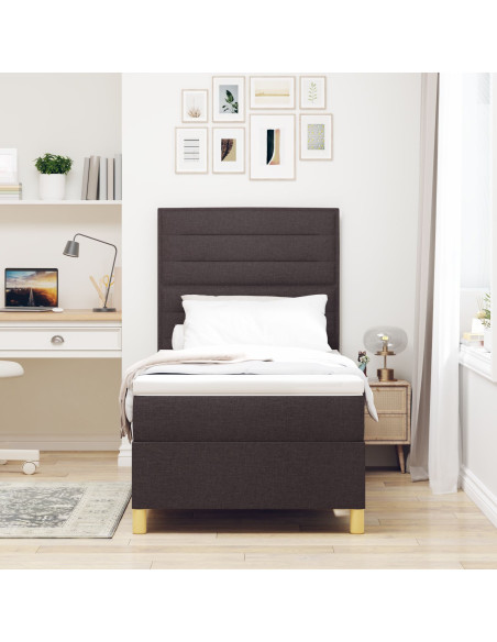 Letto con Rete a Molla e Materasso Marrone Scuro 90x200 cm Tessuto