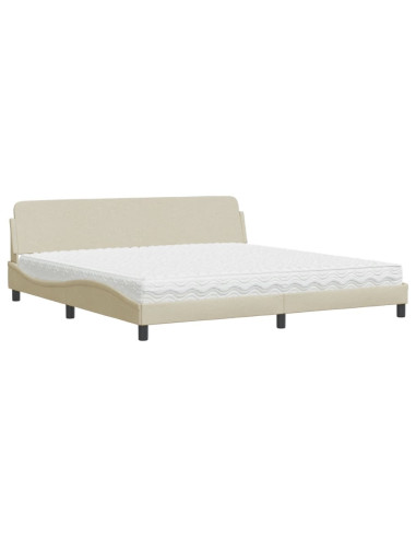 Letto con Materasso Crema 200x200 cm in Tessuto