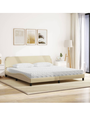 Letto con Materasso Crema 200x200 cm in Tessuto