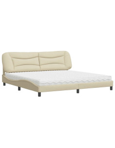 Letto con Materasso Crema 200x200 cm in Tessuto 2