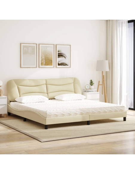 Letto con Materasso Crema 200x200 cm in Tessuto