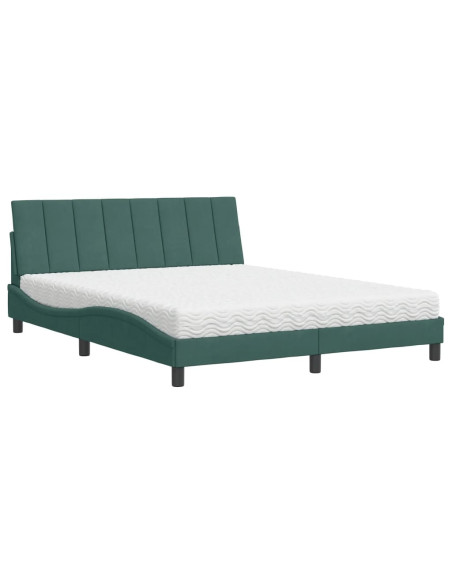 Letto con Materasso Verde Scuro 160x200 cm in Velluto