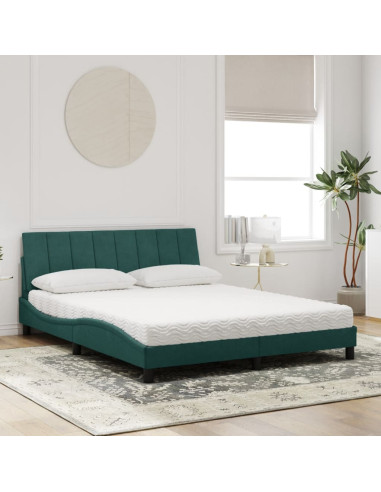 Letto con Materasso Verde Scuro 160x200 cm in Velluto
