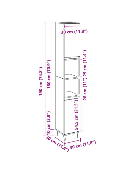 Mobile da Bagno Rovere Nero 30 x 30 x 190 cm Legno multistrato