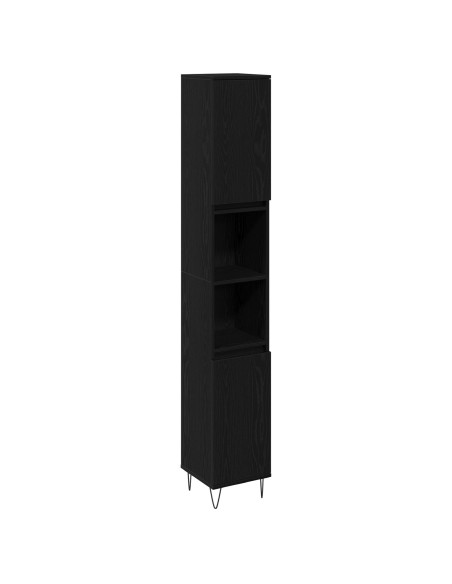 Mobile da Bagno  Nero Rovere 30x30x190 cm Legno ingegnerizzato