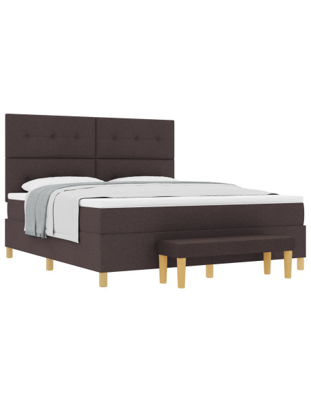 Letto Box Spring con Materasso e Panchina Marrone Scuro 180x200 cm Tessuto