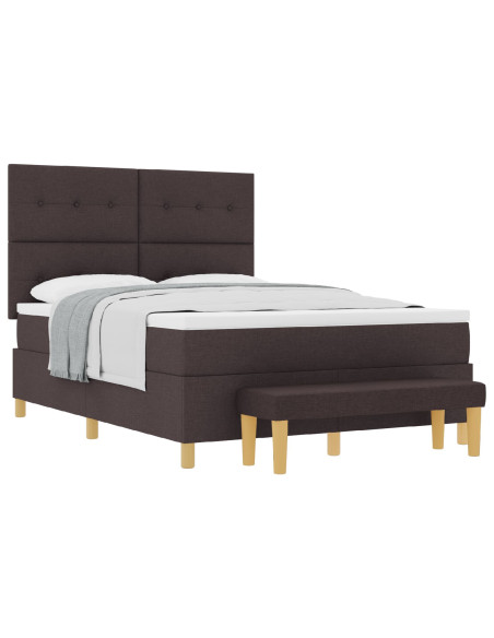 Letto con rete a doghe, Materasso e Panchina Marrone Scuro 140x200 cm Tessuto