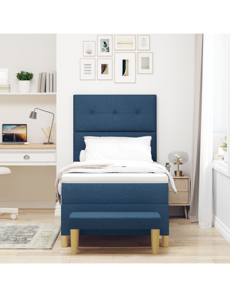 Letto Box Spring con Materasso e Panchina Blu 100x200 cm Tessuto