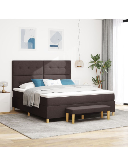 Letto Box Spring con Materasso e Panchina Marrone Scuro 180x200 cm Tessuto