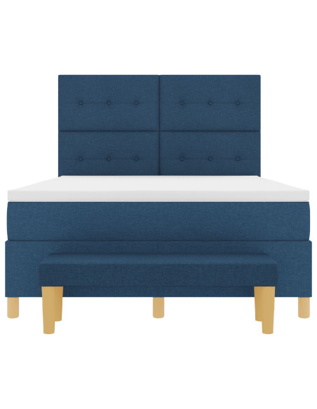 Letto a molle con materasso e panca Blu 160x200 cm Tessuto