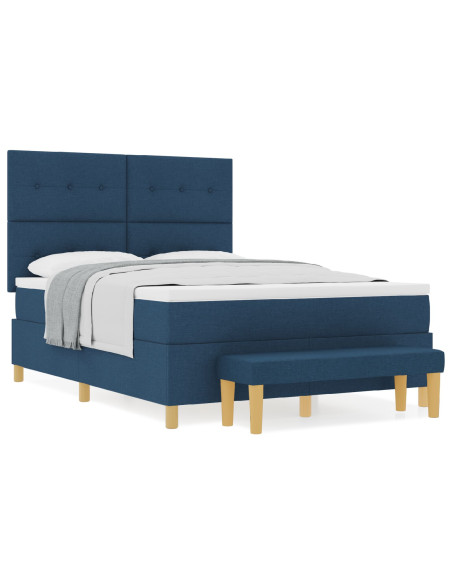 Letto a molle con materasso e panca Blu 160x200 cm Tessuto