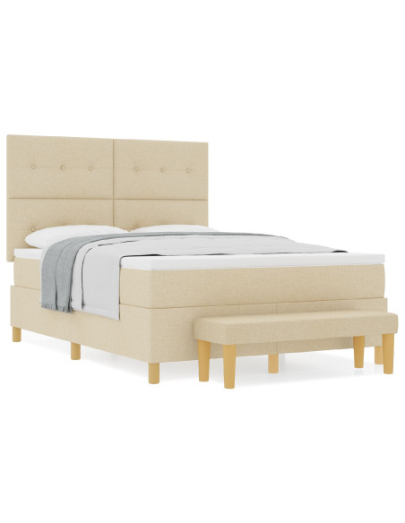 Letto con Materasso e Panchina Crema 160x200 cm Tessuto
