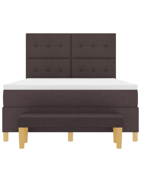 Letto Box Spring con Materasso e Panchina Marrone Scuro 160x200 cm Tessuto