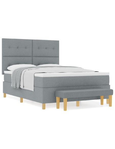 letto a molle vitaXL con materasso e panca grigio chiaro 140x200 cm in tessuto