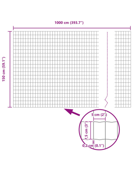 Recinzione Euro  con 5 Pali a U Verde 1.5x10 m Acciaio