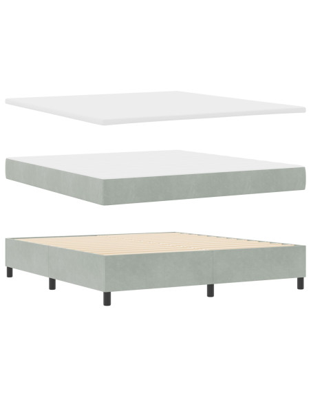 Letto Box Spring con Materasso Grigio Chiaro Super King in Velluto
