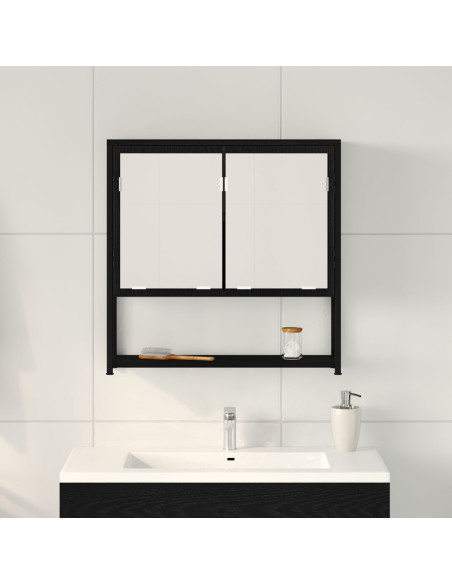 Mobiletto Specchio Bagno Rovere Nero 60x16x60 cm Legno Ingegnerizzato