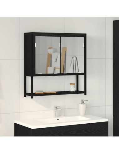 Mobiletto per specchio con porta Rovere Nero 60 x 16 x 60 cm