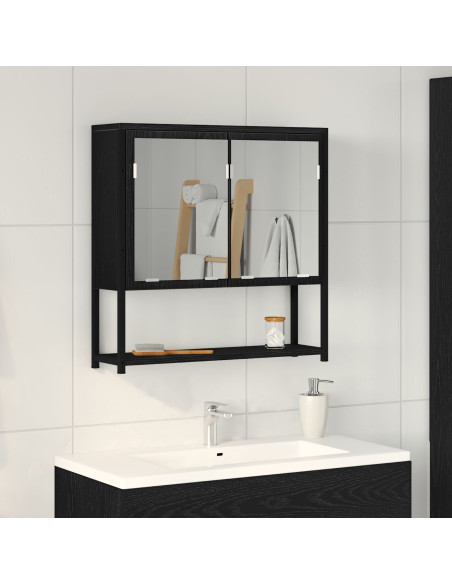 Mobiletto Specchio Bagno Rovere Nero 60x16x60 cm Legno Ingegnerizzato