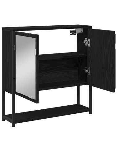 Mobiletto per specchio con porta Rovere Nero 60 x 16 x 60 cm