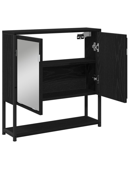 Mobiletto Specchio Bagno Rovere Nero 60x16x60 cm Legno Ingegnerizzato