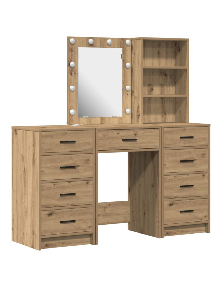Set di Toeletta da 3 Pezzi con LED in Legno Ingegnerizzato Rovere Artigianale