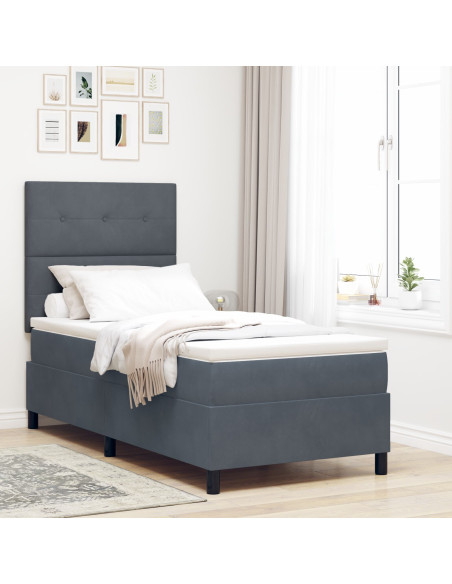 Letto Contenitore con Materasso  Grigio Scuro 90x200 cm Velluto