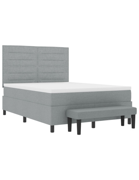 Letto con Molla con Materasso e Panchina Grigio Chiaro 140x190 cm Tessuto