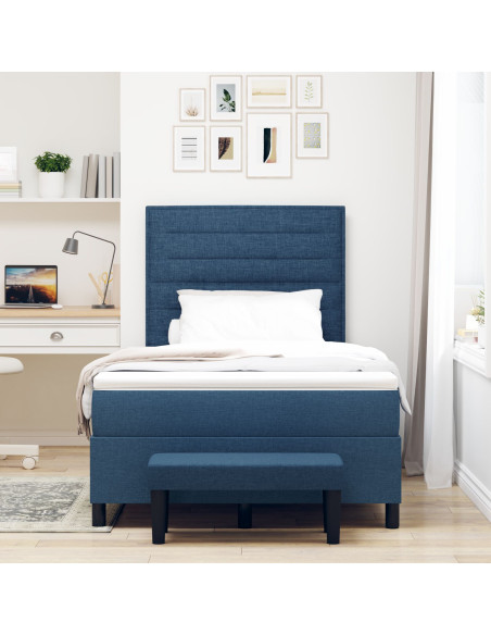 Letto a Box Spring con Materasso & Panchina Blu 120x200 cm Tessuto