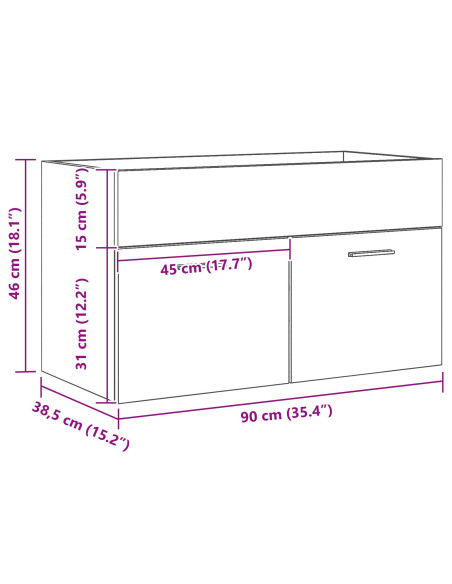 Mobile bagno  Nero Rovere 90x38,5x46 cm Legno ingegnerizzato