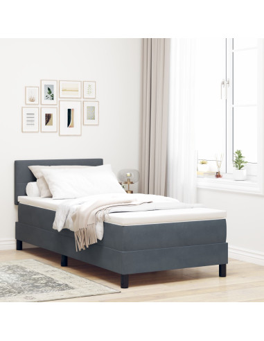Letto a molle con materasso Grigio scuro 90 x 200 cm Velluto