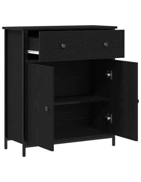 Mobile Nero Rovere 70x30x80 cm Legno ingegnerizzato e Acciaio