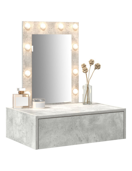 Tavolo da Trucco a Muro con Luci LED Grigio Concreto