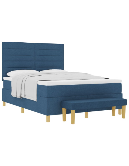 Letto a Box Spring con Materasso & Panchina Blu 140x190 cm Tessuto