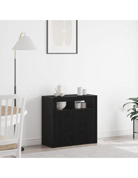 Mobile con luci LED Rovere Nero 80x35x75 cm in legno ingegnerizzato