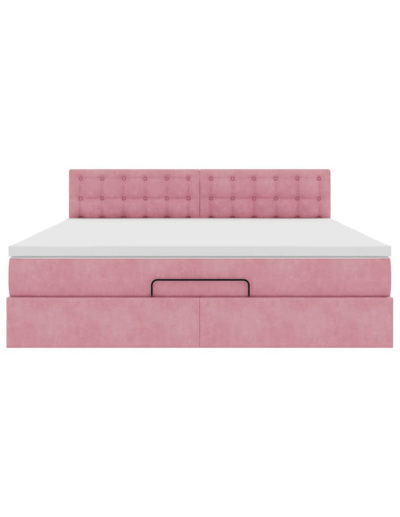 Struttura Letto Pouf con Materasso Rosa 160x200 cm in Velluto