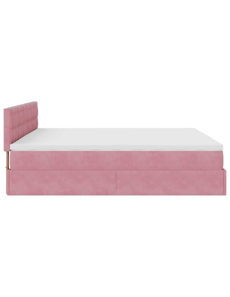 Struttura Letto Pouf con Materasso Rosa 160x200 cm in Velluto
